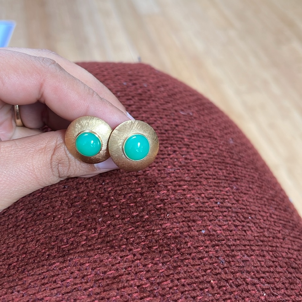14k yellow gold jade or turquoise cufflinks